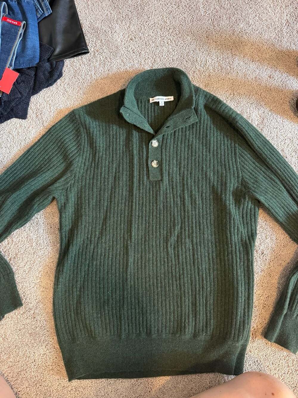 The Cashmere Project 100% Cashmere Ribbed Button-Up Polo Sweater